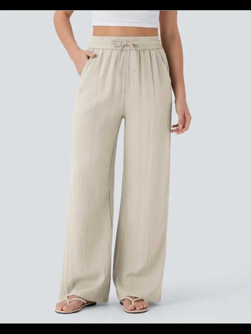 Halara High Waisted Drawstring Side Pocket Wide Leg Casual Pants  Small Reg #062